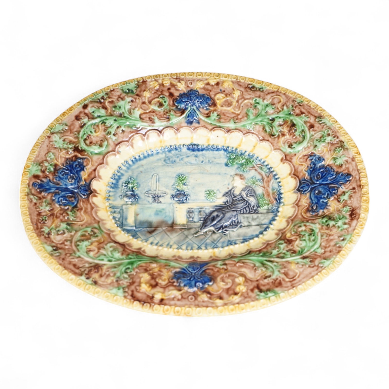 A Bernard Palissy style oval relief dish, 32cm wide